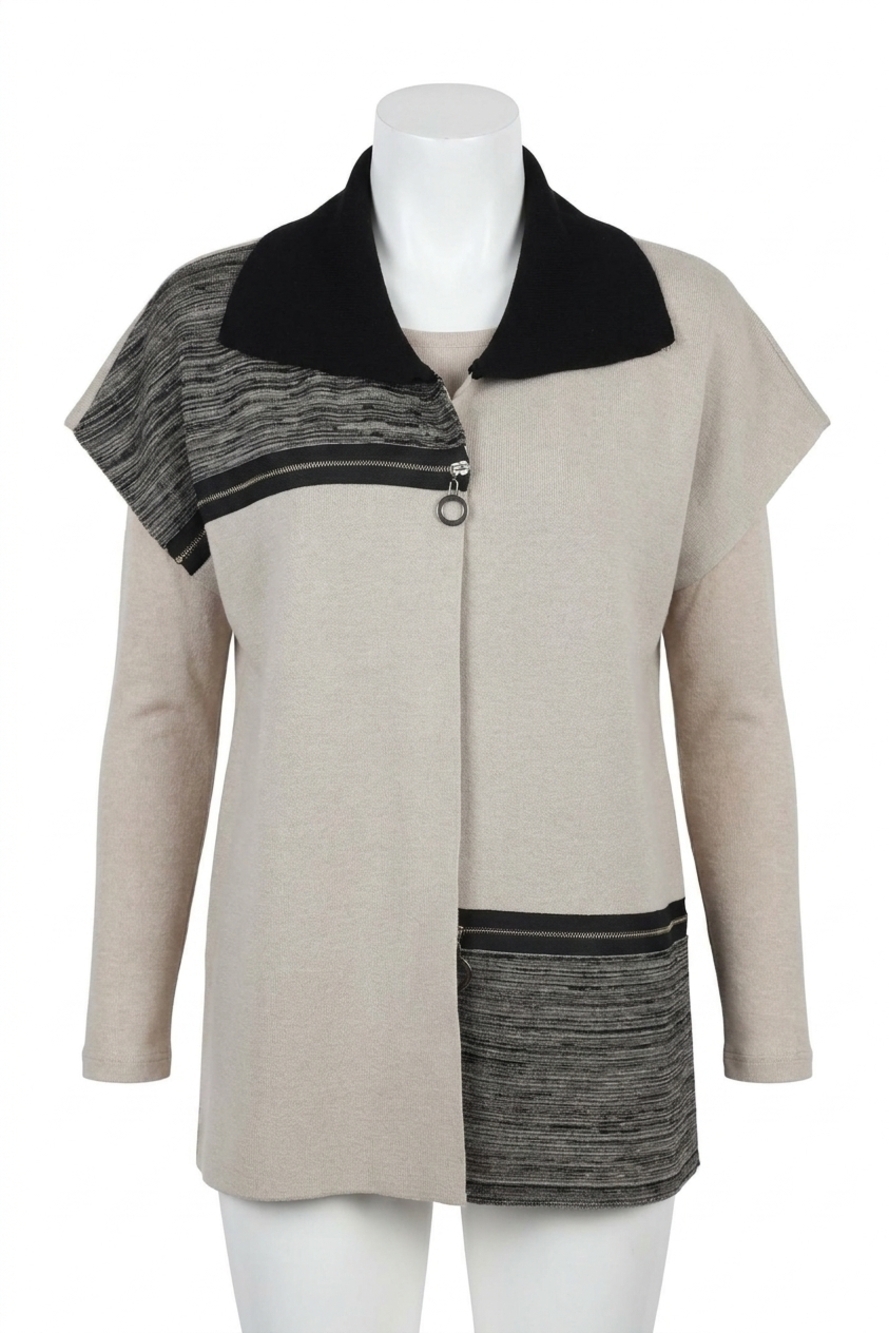 NEW ANGEL zip detail poncho in stone/black